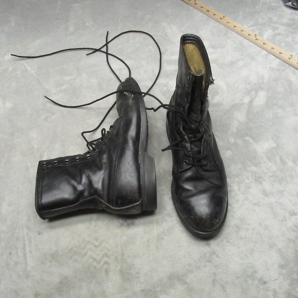 Addison Shoe Company Men 8.5W Combat Boots‎ Blk Leather Lace Up Rugged VTG 1980